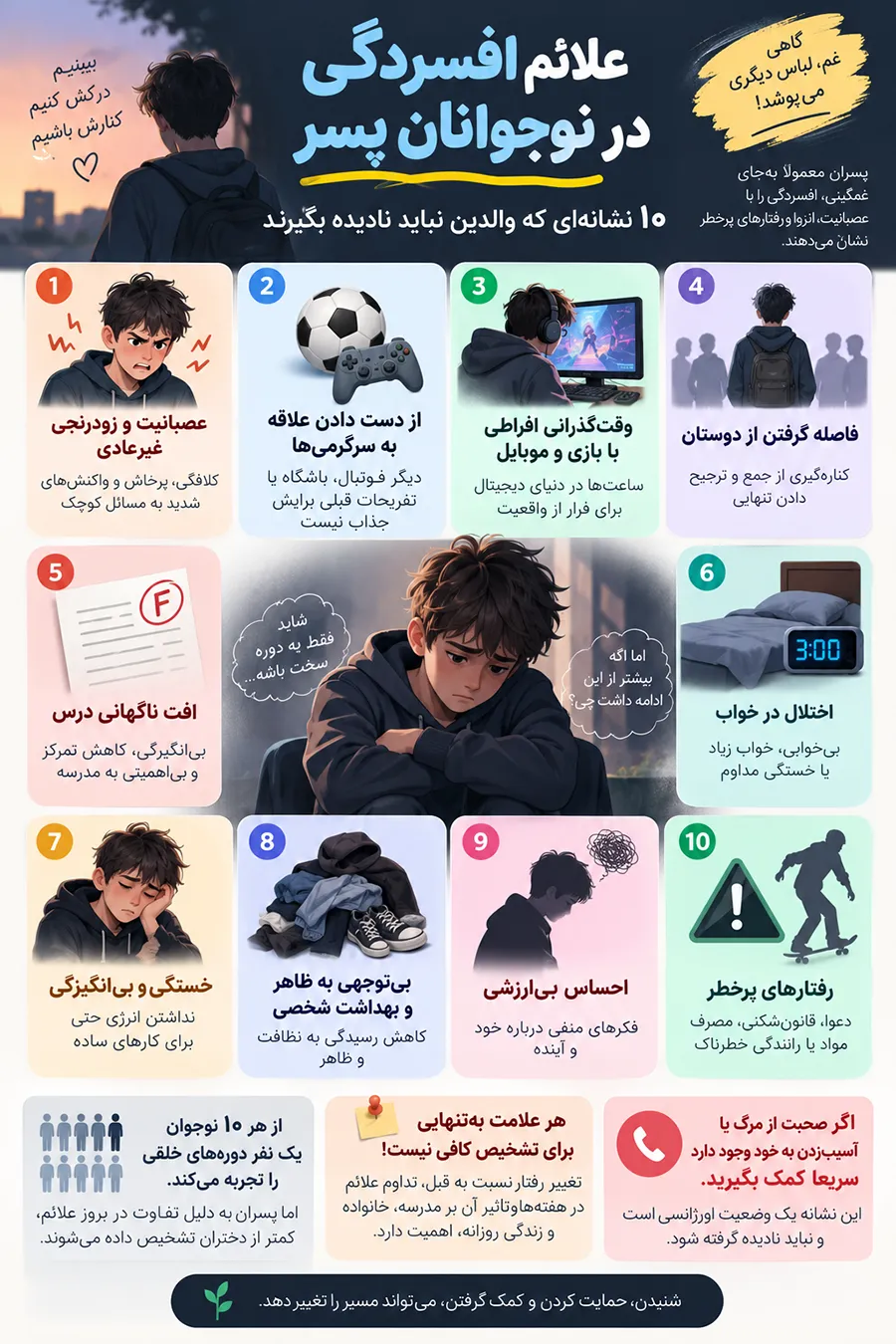 اینفوگ 10 نشانه افسردگی در نوجوانان پسر