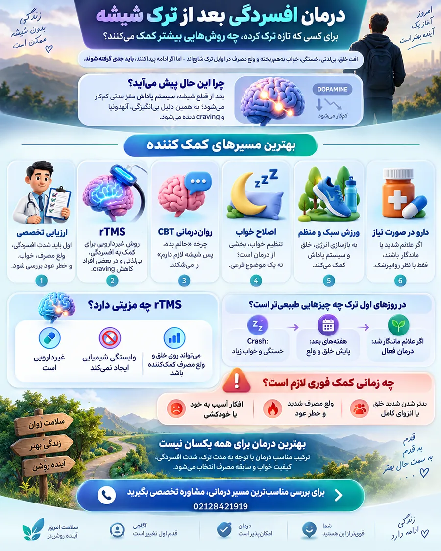 اینفوگرافیک روش های درمان افسردگی بعد از ترک شیشه